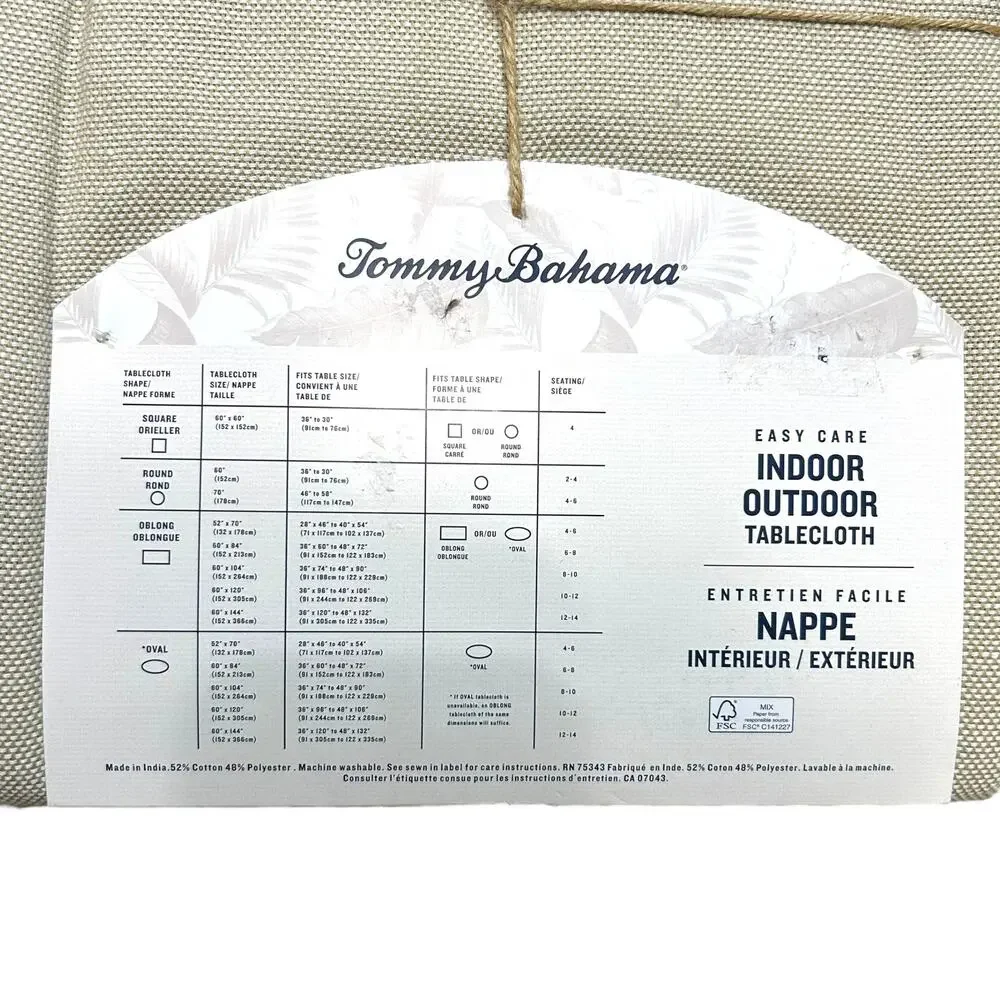 Tommy Bahama Easy Care Indoor/Outdoor Tablecloth NWT Sz 60 x 84in Cream Oblong